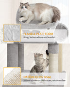 Hzuaneri Cat Tree, 178 cm Cat Tree with Large Platform, 2 Caves, 7 Scratching Posts, Light Grey