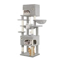 Hzuaneri Cat Tree, 178 cm Cat Tree with Large Platform, 2 Caves, 7 Scratching Posts, Light Grey