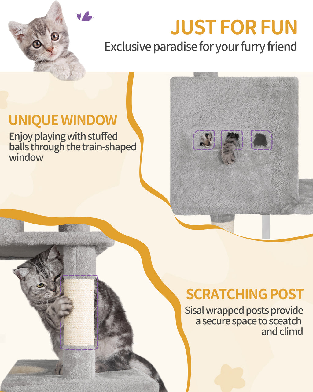 Hzuaneri Large Cat Tree, 193 cm High, XXL Cat Tree, with 7 Scratching Posts, 3 Caves, 2 Platforms, 2 Plush Balls, Basket