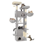 Hzuaneri Large Cat Tree, 185cm Stable Cat Tree with 6 Scratching Posts, 3 Caves, 2 Viewing Platforms, 2 Baskets, 4 Plush Balls
