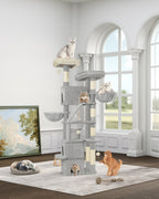Hzuaneri Large Cat Tree, 185cm Stable Cat Tree with 6 Scratching Posts, 3 Caves, 2 Viewing Platforms, 2 Baskets, 4 Plush Balls