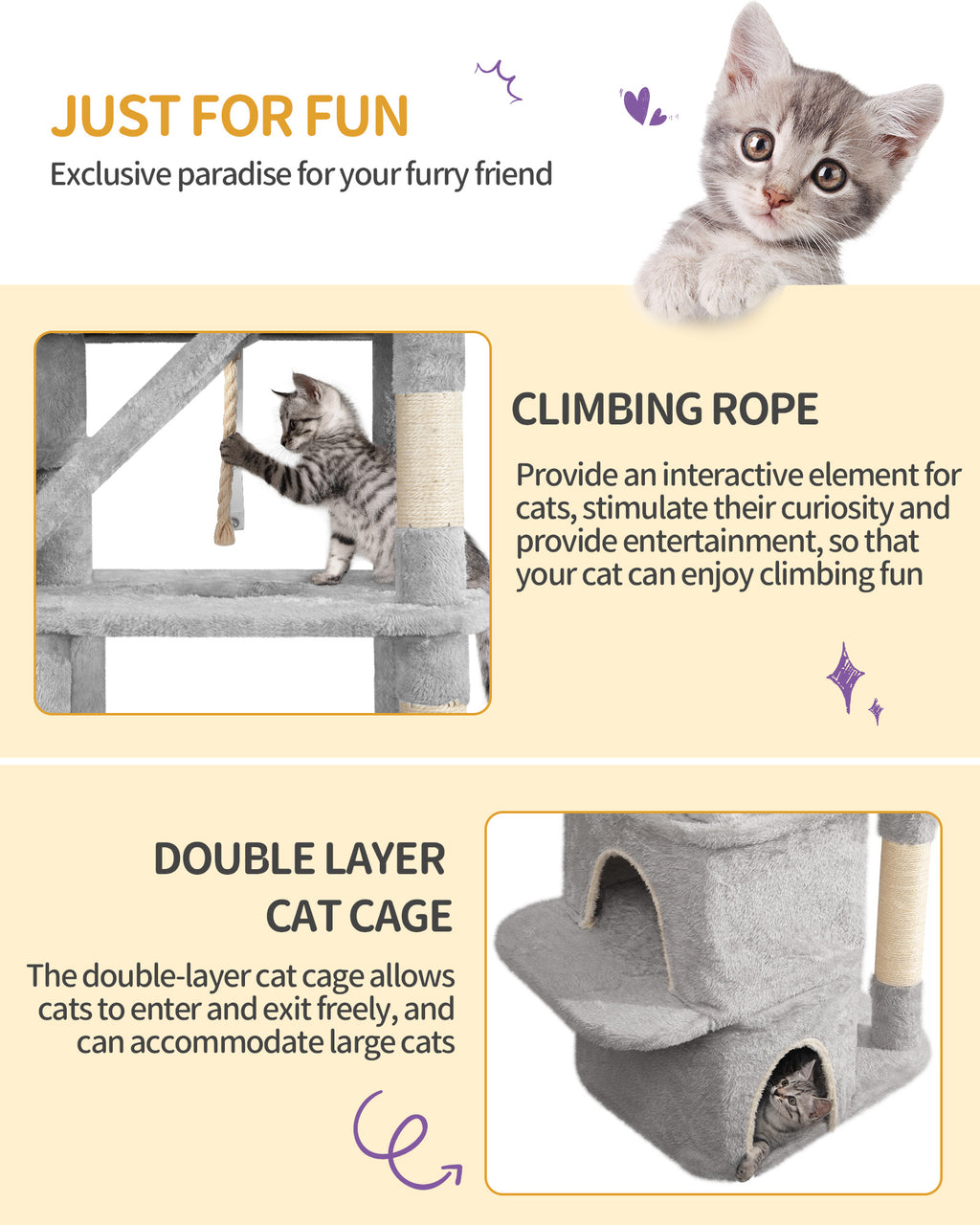 Hzuaneri Large Cat Tree, 185cm Stable Cat Tree with 6 Scratching Posts, 3 Caves, 2 Viewing Platforms, 2 Baskets, 4 Plush Balls