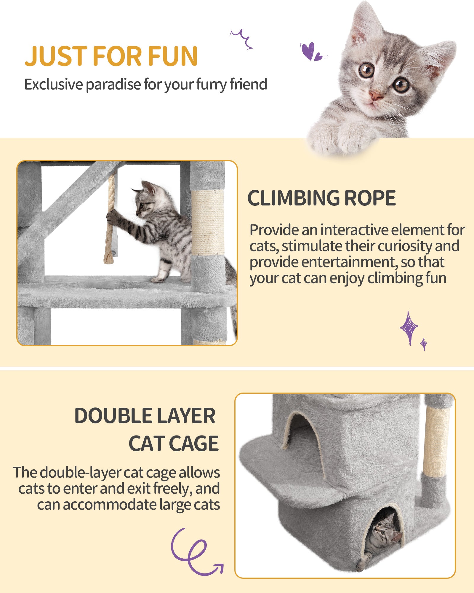 Hzuaneri Large Cat Tree, 185cm Stable Cat Tree with 6 Scratching Posts, 3 Caves, 2 Viewing Platforms, 2 Baskets, 4 Plush Balls