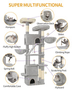 Hzuaneri Large Cat Tree, 185cm Stable Cat Tree with 6 Scratching Posts, 3 Caves, 2 Viewing Platforms, 2 Baskets, 4 Plush Balls