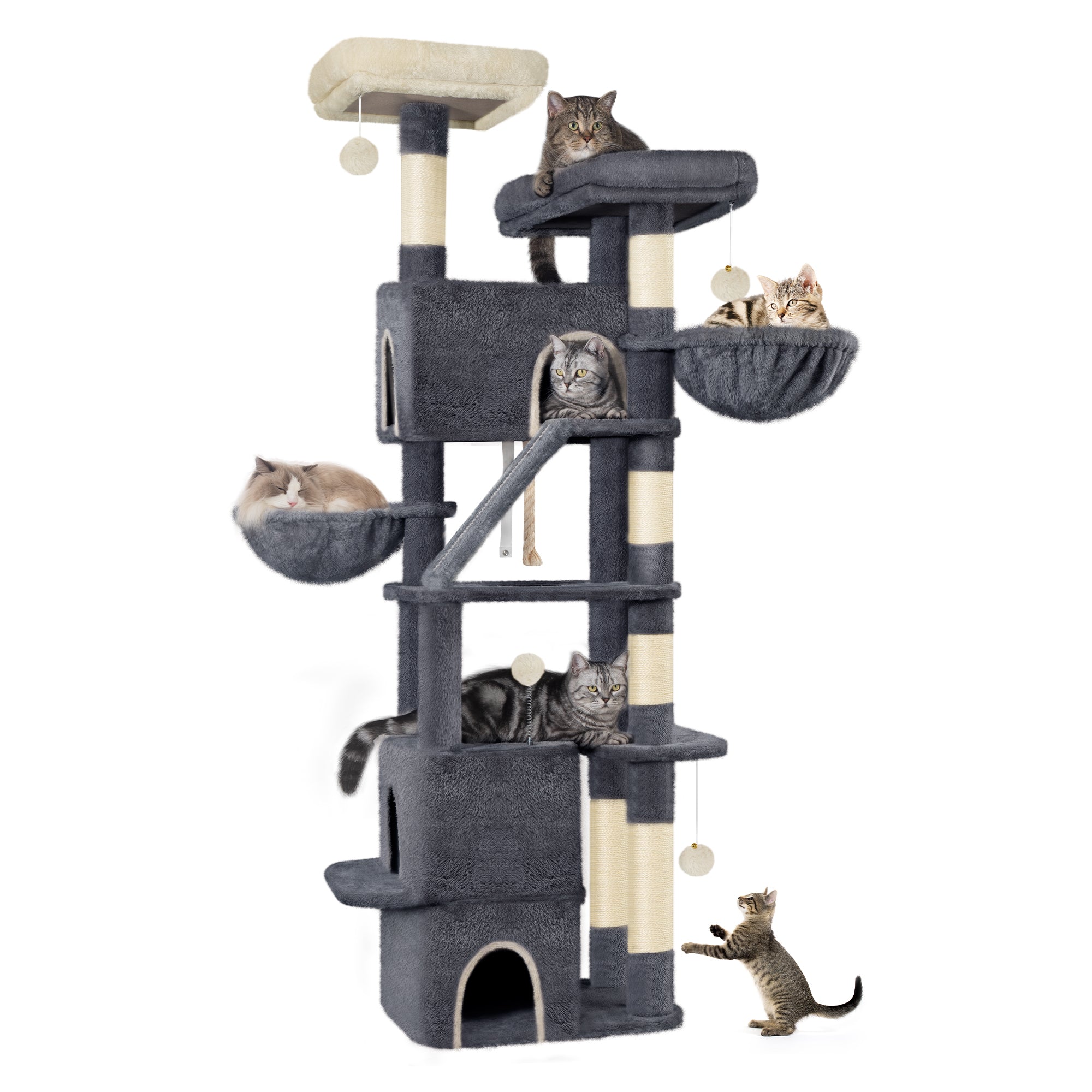 HEXCELEN Large Cat Tree, 185cm Stable Cat Tree with 6 Scratching Posts ...