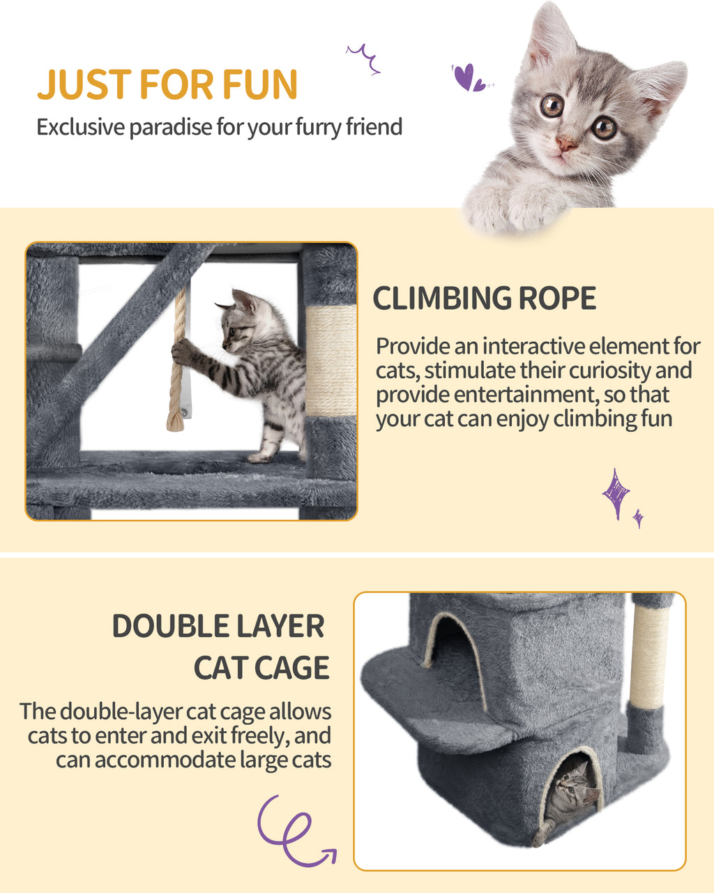 Hzuaneri Large Cat Tree, 185cm Stable Cat Tree with 6 Scratching Posts, 3 Caves, 2 Viewing Platforms, 2 Baskets, 4 Plush Balls