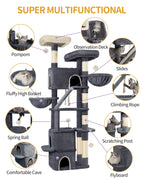 Hzuaneri Large Cat Tree, 185cm Stable Cat Tree with 6 Scratching Posts, 3 Caves, 2 Viewing Platforms, 2 Baskets, 4 Plush Balls