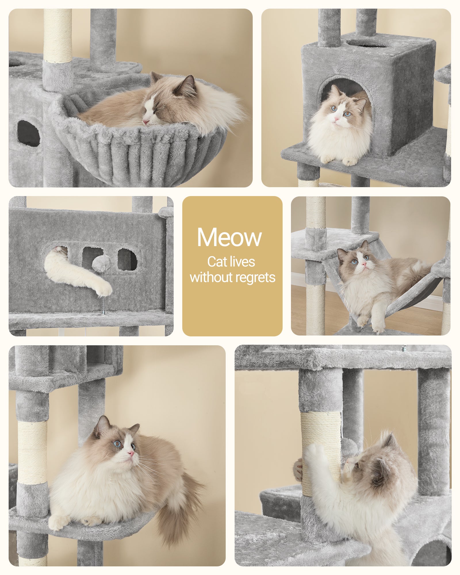 Hzuaneri Cat Tree,  Large Cat Tower for Indoor Cats, Multi-Level Cat House with Condo