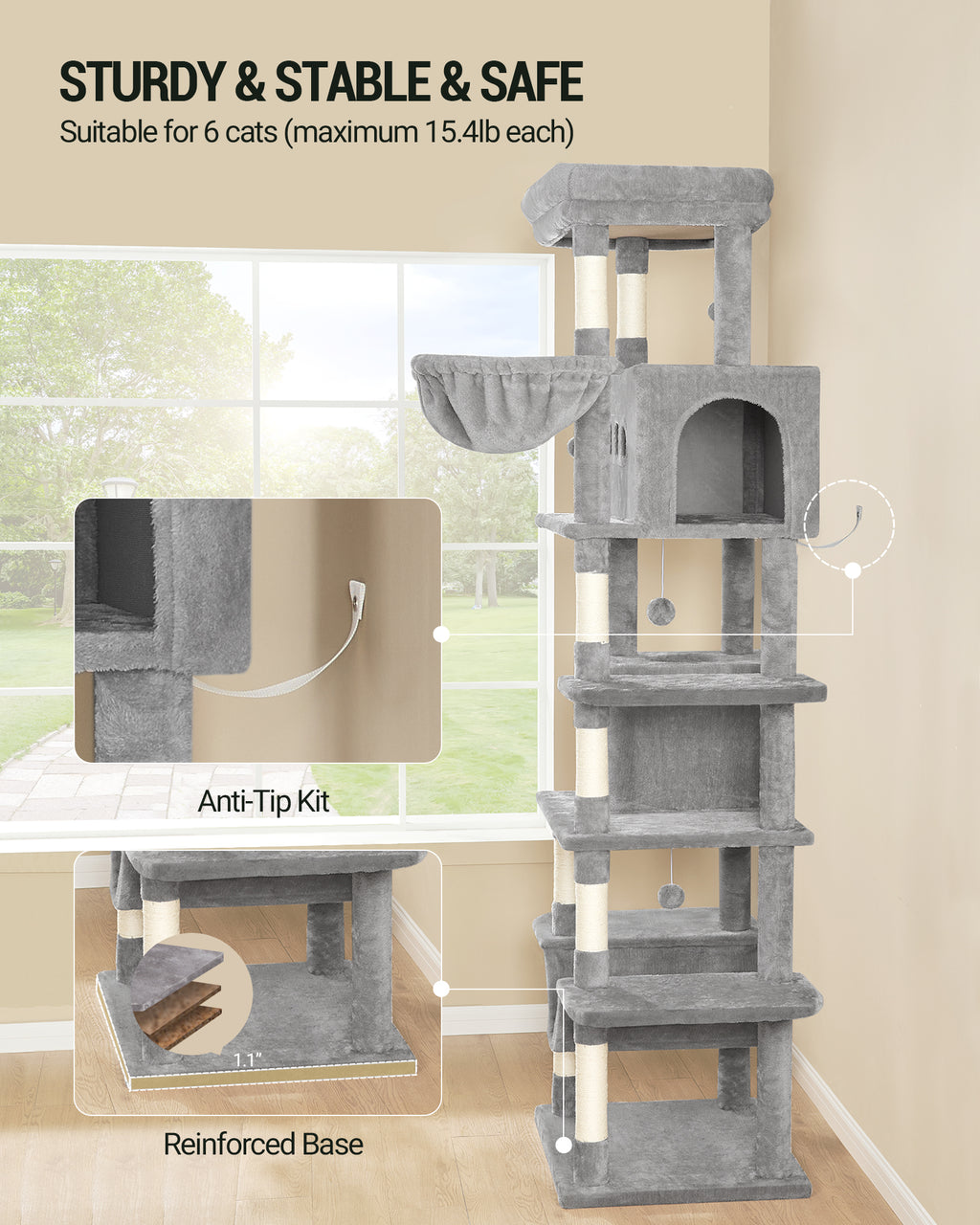 Hzuaneri Cat Tree,  Large Cat Tower for Indoor Cats, Multi-Level Cat House with Condo