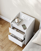 Hzuaneri Nightstand Set of 2 with LED Lights & Charging Station, 2 Drawers, USB Ports & Outlets, White