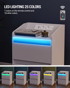 Hzuaneri Nightstand Set of 2 with LED Lights & Charging Station, 2 Drawers, USB Ports & Outlets, White