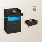 Hzuaneri Bedside Table with Tray, Bedside Table with Charging Function & LED Lighting, 2 Drawers, Modern, for Bedroom, Living Room, 35 x 40 x 64 cm, Black NS33504XEU