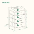 Hzuaneri Bedside Table Set of 2 with LED Lights & Charging Station, 3 Fabric Drawers, USB Ports & Sockets, White