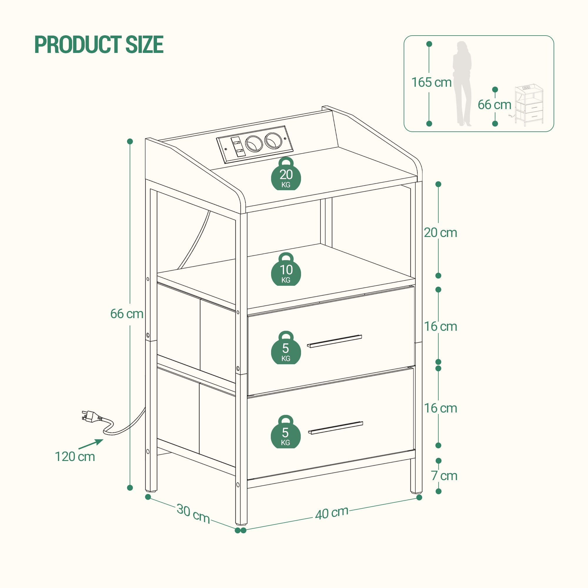 Hzuaneri Table de Chevet, avec Éclairage LED, Table de Nuit avec 2 Tiroirs de Rangement en Tissu, Tables d'appoint avec Ports USB et 2 Prises CA, pour Chambre, Blanc NS36113W