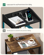 Hzuaneri Bedside Table Set of 2 with LED Lights & Charging Station, USB Ports & Outlets, Black