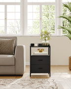 Hzuaneri Bedside Table Set of 2 with LED Lights & Charging Station, USB Ports & Outlets, Black