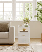 Hzuaneri Bedside Table Set of 2 with LED Lights & Charging Station, USB Ports & Outlets, White