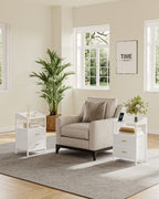 Hzuaneri Bedside Table Set of 2 with LED Lights & Charging Station, USB Ports & Outlets, White