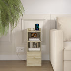 Hzuaneri Slim Bedside Table with Charging Function With USB & Type C Connections, Bedside Tables with 3 Tier Storage Space, 1 Drawer, for Bedroom, Living Room, Oak NS36416X