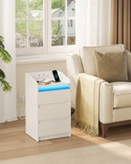 Hzuaneri Nightstand with Charging Station & LED, 3 Drawers, 2 AC Outlets & 2 USB Ports, White