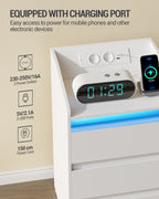 Hzuaneri Nightstand with Charging Station & LED, 3 Drawers, 2 AC Outlets & 2 USB Ports, White