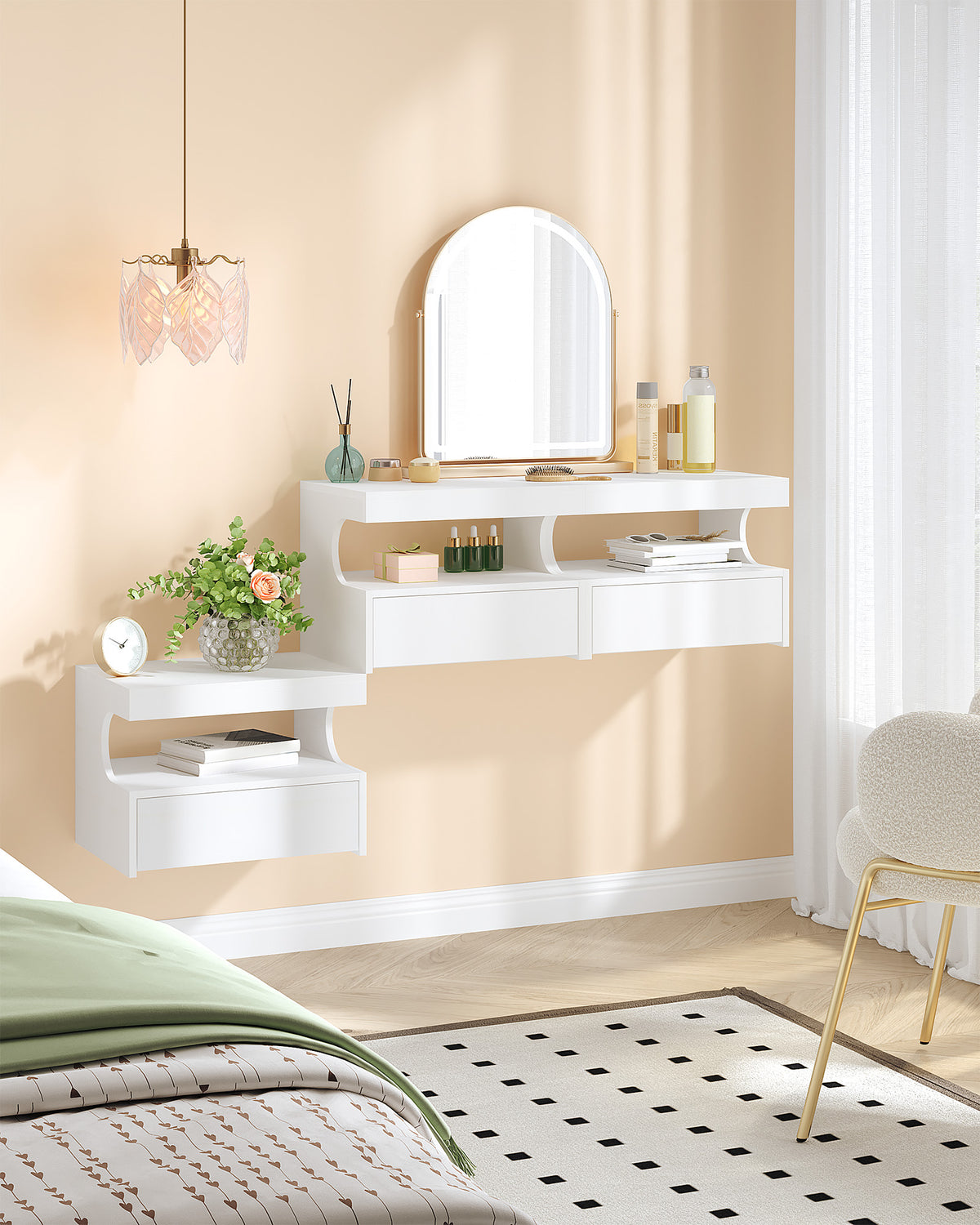 Hzuaneri Floating Bedside Tables Set of 2, Wall Mounted Bedside Cabinets, Floating Nightstand with 1 Drawer with Glides, Open Space, Modern, for Bedroom, Living Room, 30 x 40 x 29.2 cm, White NS50203X