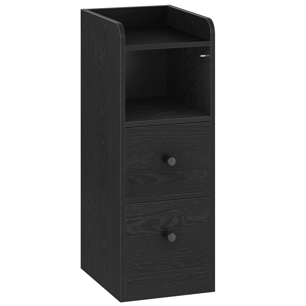 Hzuaneri Narrow Bedside Table with 2 Drawers  NS62104X Bedside Tables with Open Compartment for Narrow Spaces Bedroom Living Room 30 x 24 x 65 cm Black