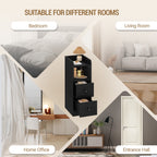 Hzuaneri Narrow Bedside Table with 2 Drawers  NS62104X Bedside Tables with Open Compartment for Narrow Spaces Bedroom Living Room 30 x 24 x 65 cm Black