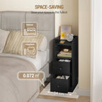 Hzuaneri Narrow Bedside Table with 2 Drawers  NS62104X Bedside Tables with Open Compartment for Narrow Spaces Bedroom Living Room 30 x 24 x 65 cm Black