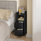 Hzuaneri Narrow Bedside Table with 2 Drawers  NS62104X Bedside Tables with Open Compartment for Narrow Spaces Bedroom Living Room 30 x 24 x 65 cm Black