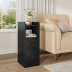 Hzuaneri Narrow Bedside Table with 2 Drawers  NS62104X Bedside Tables with Open Compartment for Narrow Spaces Bedroom Living Room 30 x 24 x 65 cm Black