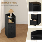 Hzuaneri Narrow Bedside Table with 2 Drawers  NS62104X Bedside Tables with Open Compartment for Narrow Spaces Bedroom Living Room 30 x 24 x 65 cm Black