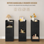 Hzuaneri Narrow Bedside Table with 2 Drawers  NS62104X Bedside Tables with Open Compartment for Narrow Spaces Bedroom Living Room 30 x 24 x 65 cm Black