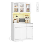 Hzuaneri Kitchen Cabinet, Sideboard, Tall Cabinet with Sockets and LED Lighting, White