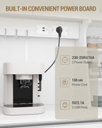 Hzuaneri Kitchen Cabinet, Sideboard, Tall Cabinet with Sockets and LED Lighting, White