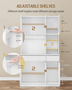 Hzuaneri Kitchen Cabinet, Sideboard, Tall Cabinet with Sockets and LED Lighting, White
