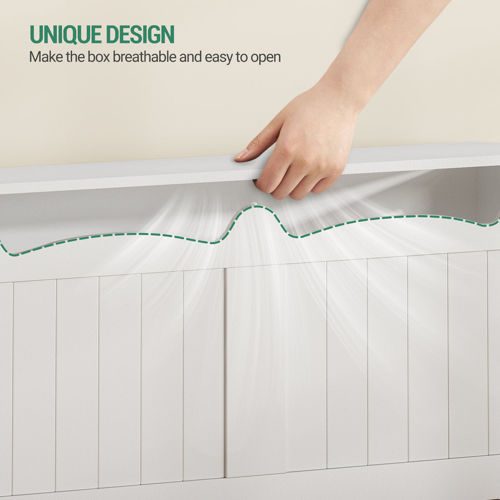 Hzuaneri Shoe Bench Storage Box, White, 40 x 110 x 48 cm SB25503X Shoe Bench with 2 Stable Hinges for Entrance, Bedroom, Living Room