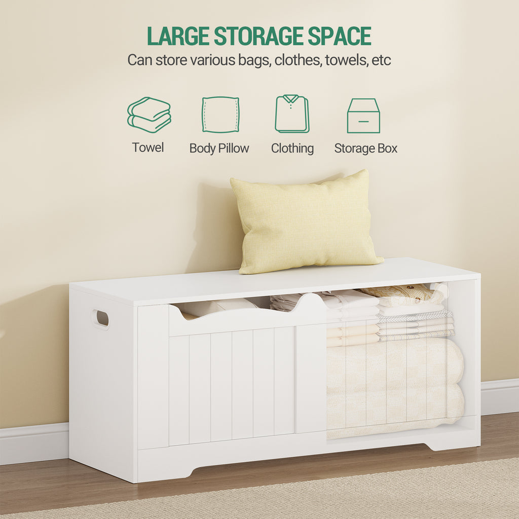 Hzuaneri Shoe Bench Storage Box, White, 40 x 110 x 48 cm SB25503X Shoe Bench with 2 Stable Hinges for Entrance, Bedroom, Living Room