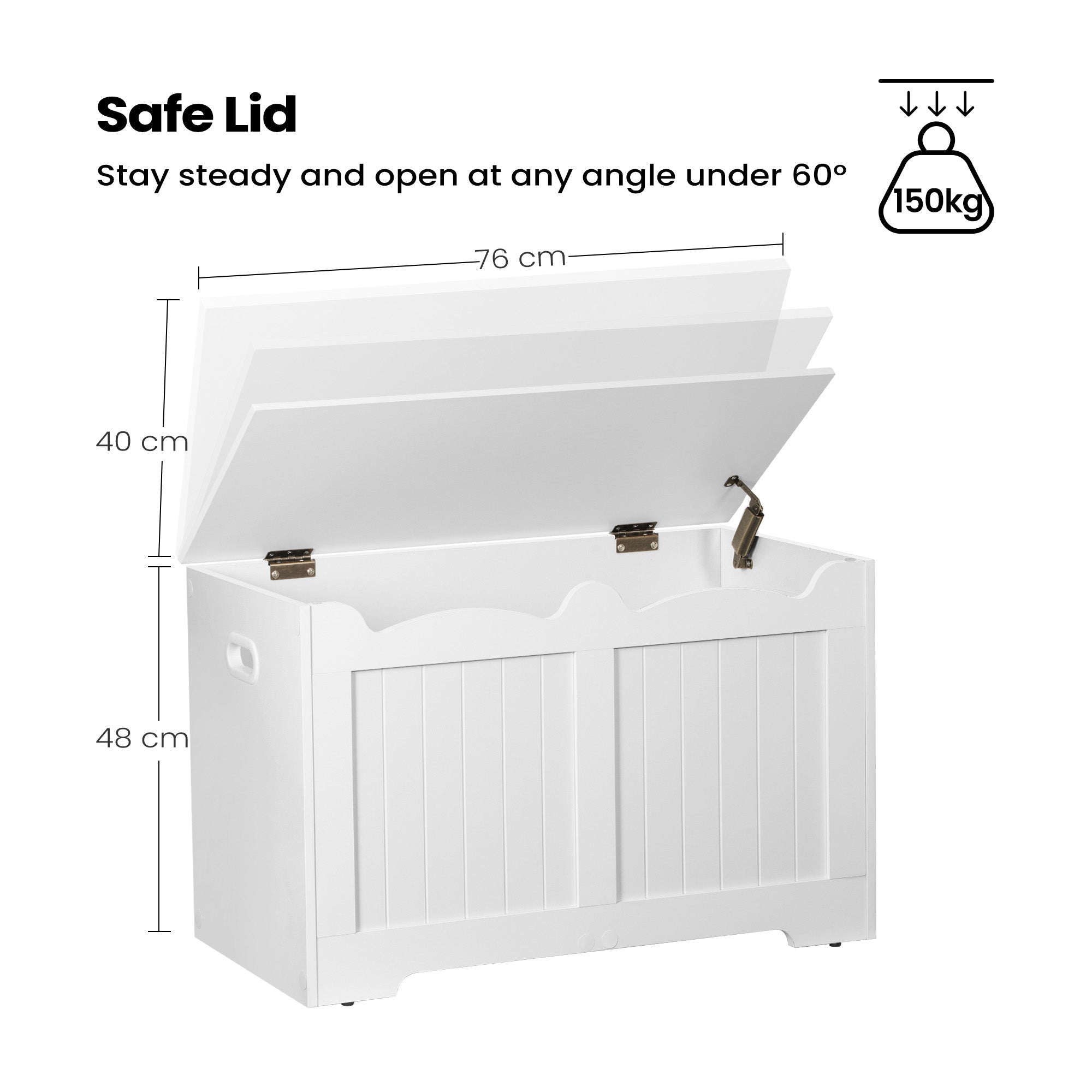 Hzuaneri Storage Bench, 40 x 76 x 48 cm, White – Bench with Storage and 2 Sturdy Hinges; Storage Unit for Hallway, Bedroom, Living Room SB04403X