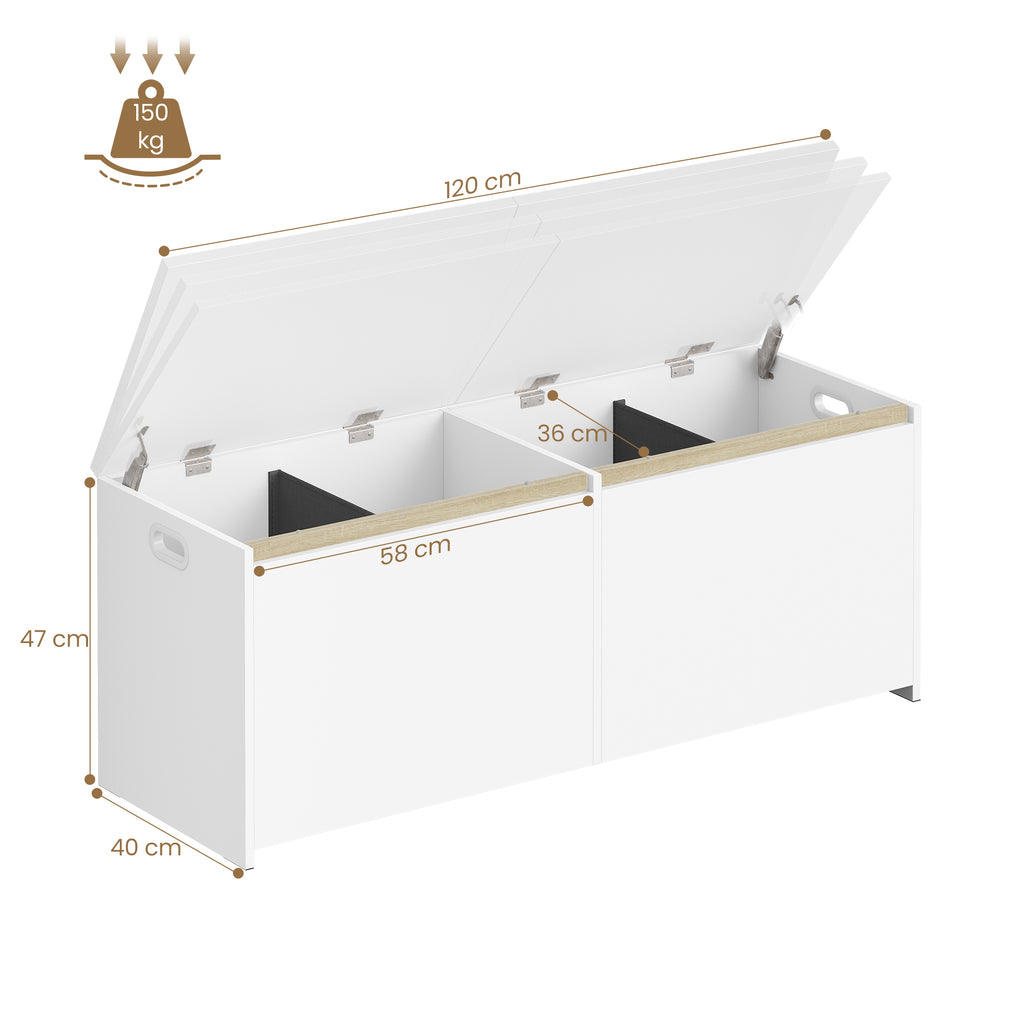 Hzuaneri Shoe Bench 120 cm White Storage Box, Space Saving, Suitable for Living Room, Hallway and Bedroom, 40 x 120 x 47 cm SB21203X
