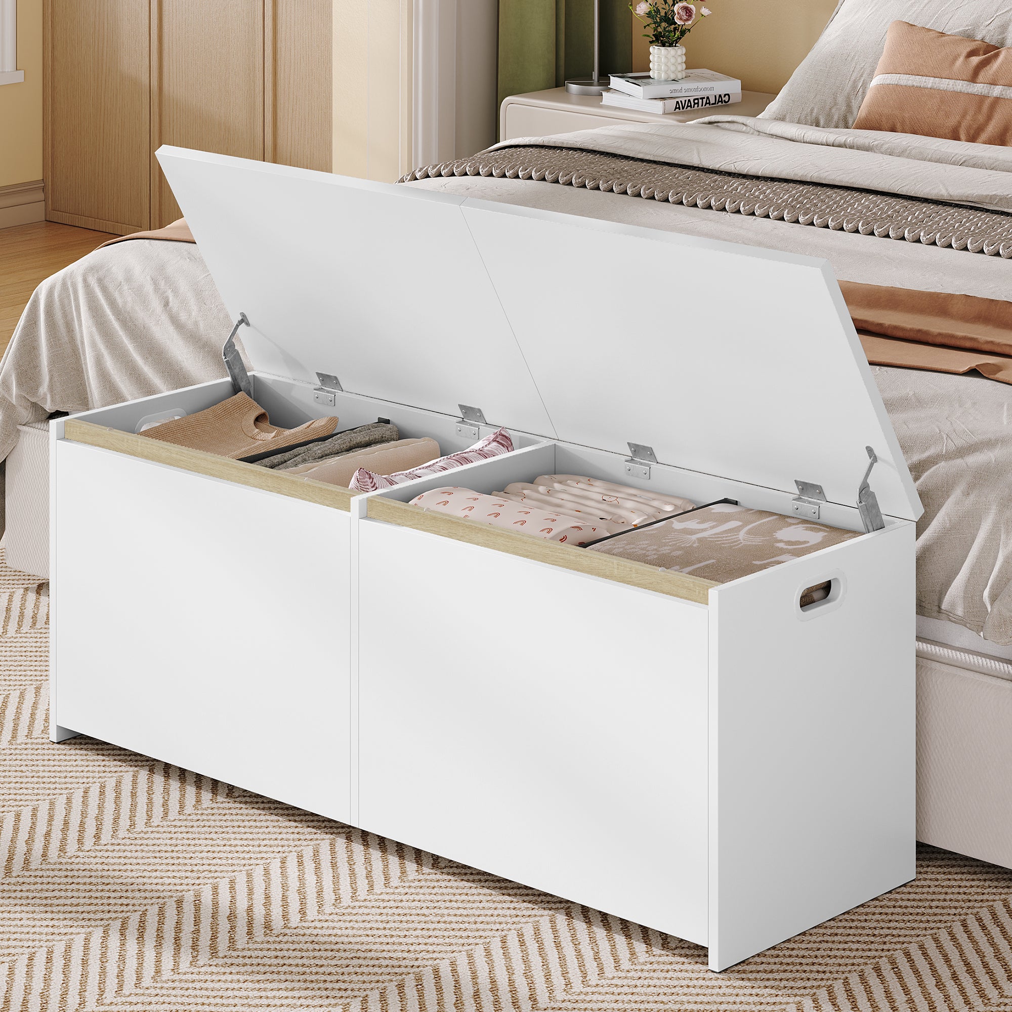 Hzuaneri Shoe Bench 120 cm White Storage Box, Space Saving, Suitable for Living Room, Hallway and Bedroom, 40 x 120 x 47 cm SB21203X