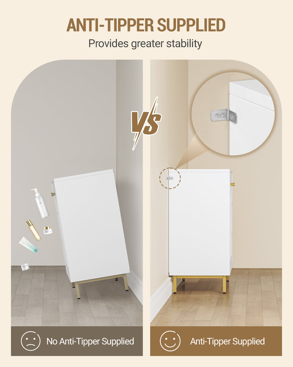 Hzuaneri ‌Modern 2-Door Cabinet with Open Shelf, for Bathroom & Kitchen