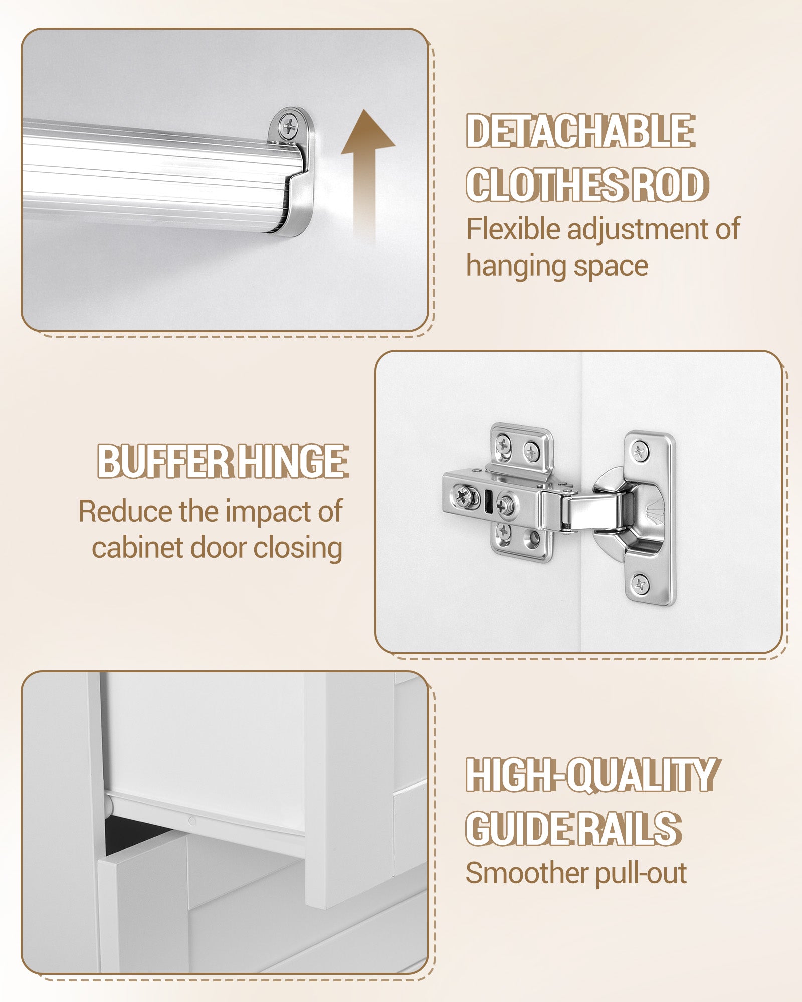 Hzuaneri Wardrobe with 4 Doors and 2 Drawers, Wardrobe with Clothes Rail and Shelf, Hinged Door Wardrobe for Bedroom, Guest Room and Small Spaces, White BW08003E