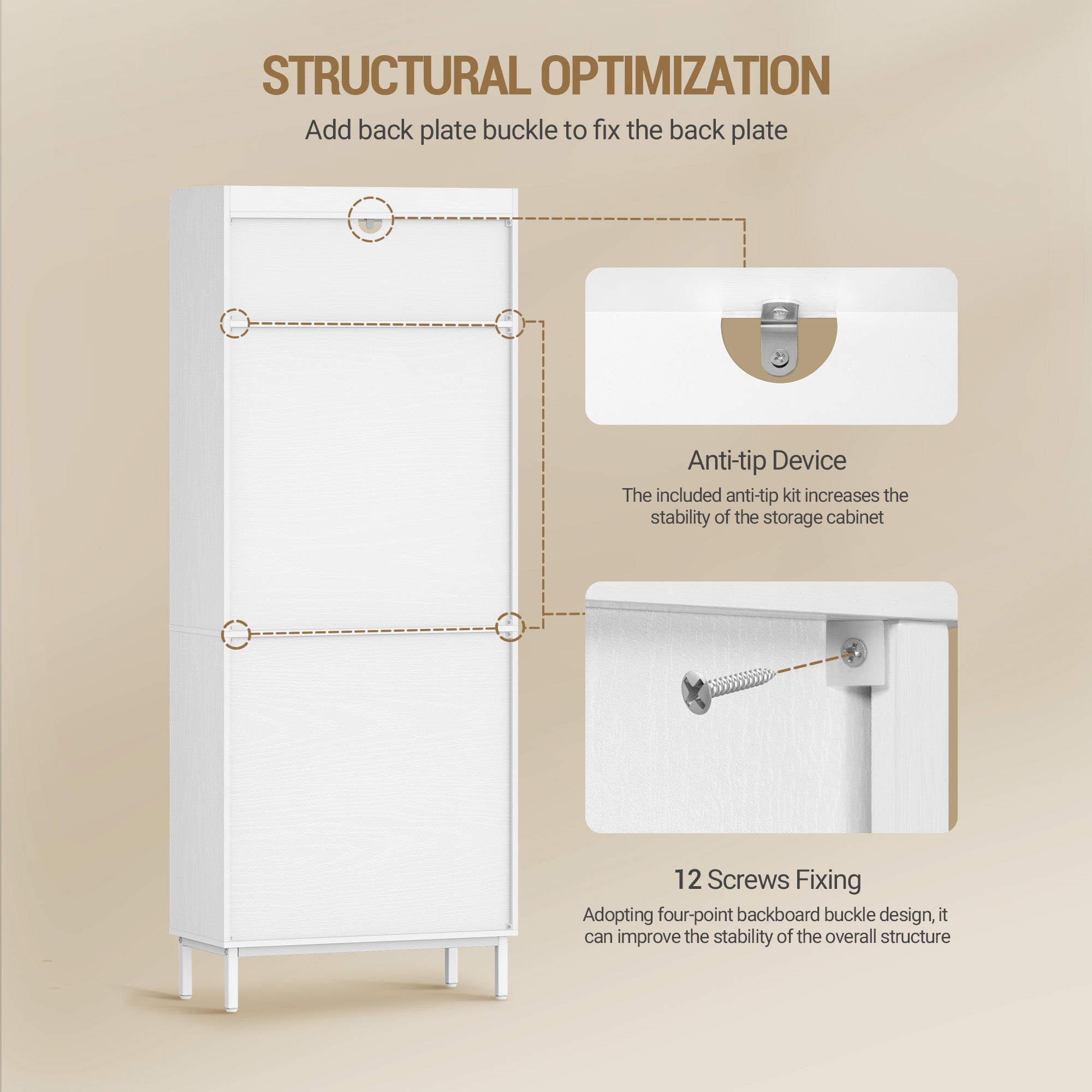 Hzuaneri Bathroom Cabinet, Kitchen Cabinet, Storage Cabinet, 4 Doors and 1 Open Area, Adjustable Shelf, Bathroom, Living Room, 30 x 60 x 160 cm, White SC45713W