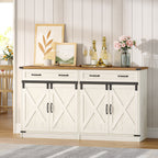 Hzuaneri Sideboard, Buffet Cabinet with 2 Drawers, 4 Doors SC94814X Kitchen Cabinet Country Style Kitchen Living Room 40 x 140 x 80 cm Vintage White Honey Brown