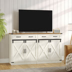 Hzuaneri Sideboard, Buffet Cabinet with 2 Drawers, 4 Doors SC94814X Kitchen Cabinet Country Style Kitchen Living Room 40 x 140 x 80 cm Vintage White Honey Brown