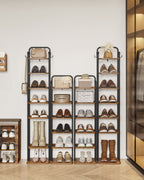 Hzuaneri Vertical Shoe Rack, 6-Tier Shoe Shelves, Wooden Shoe Organizer for Closet, Entryway, Rustic Brown and Black