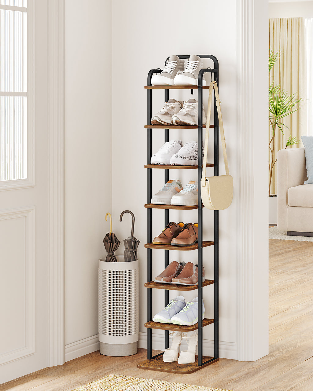 Hzuaneri Adjustable 8-Tier Vertical Shoe Rack, Space Saving Shoe Storage Unit