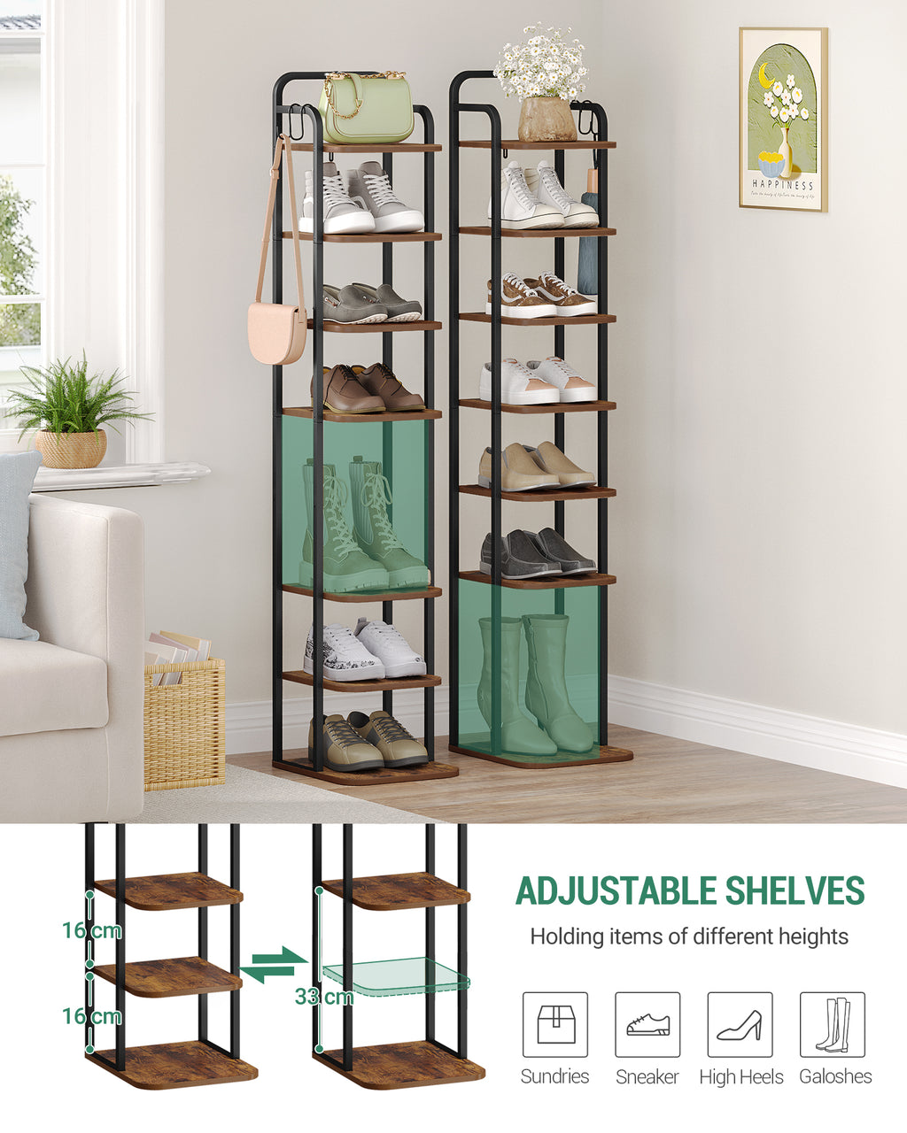 Hzuaneri Adjustable 8-Tier Vertical Shoe Rack, Space Saving Shoe Storage Unit