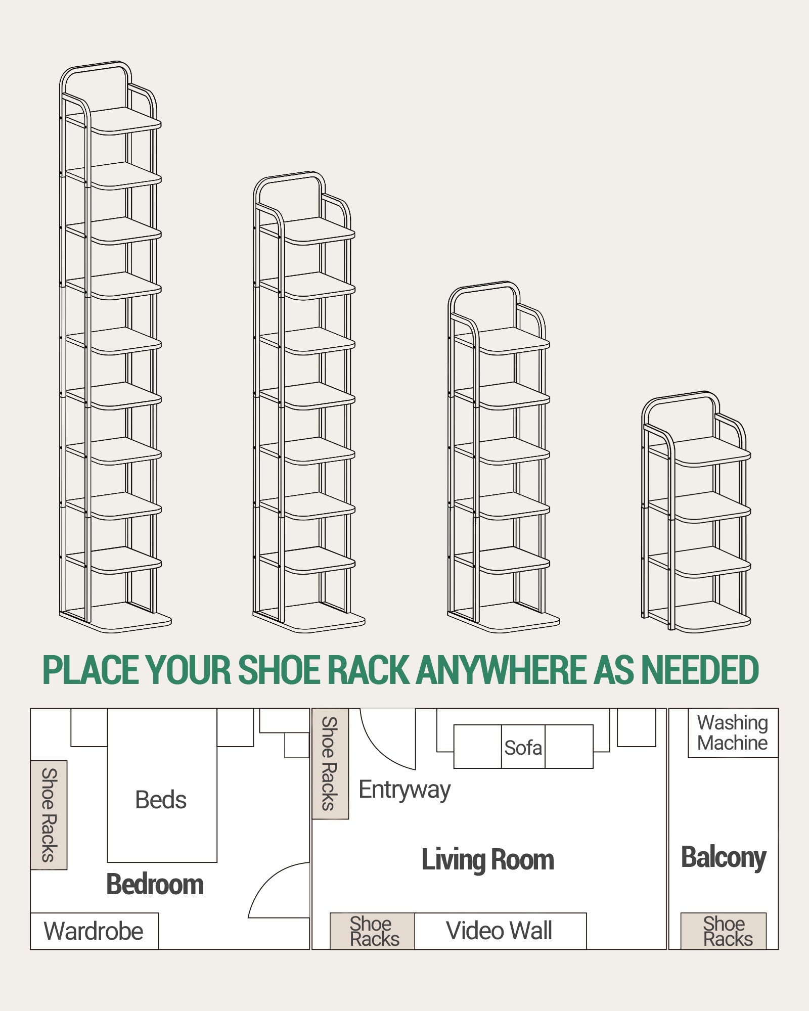 Hzuaneri Adjustable 8-Tier Vertical Shoe Rack, Space Saving Shoe Storage Unit